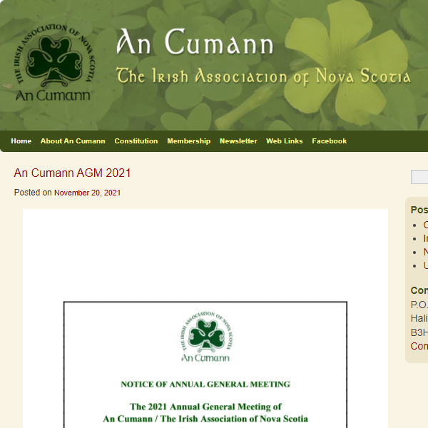 An Cumann - The Irish Association of Nova Scotia, Irish category in Halifax, Nova Scotia