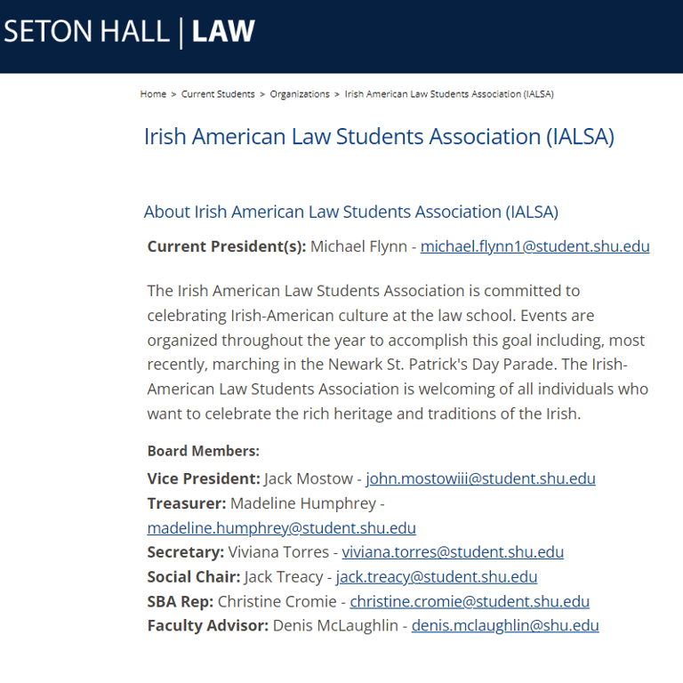 SHU Irish American Law Students Association attorney