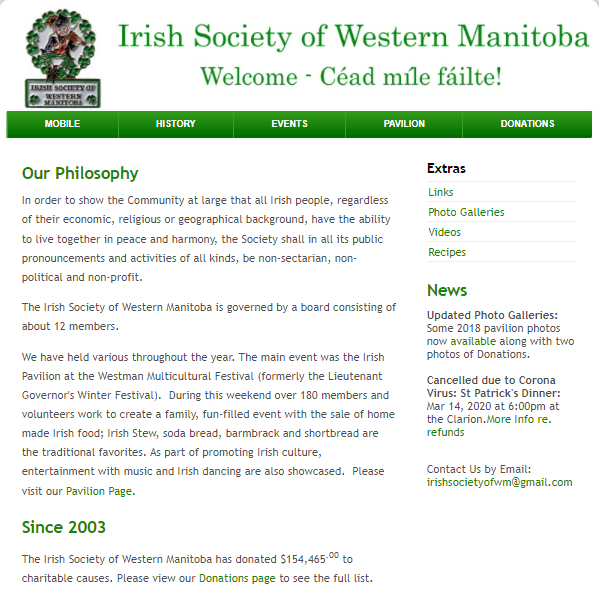 The Irish Society of Western Manitoba - Irish organization in  MB